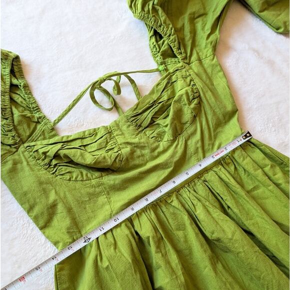 Nasty Gal Green Ruched Bust Open Tie Back Long Sleeve Fitted Midi Dress, size 6 - Picture 12 of 14